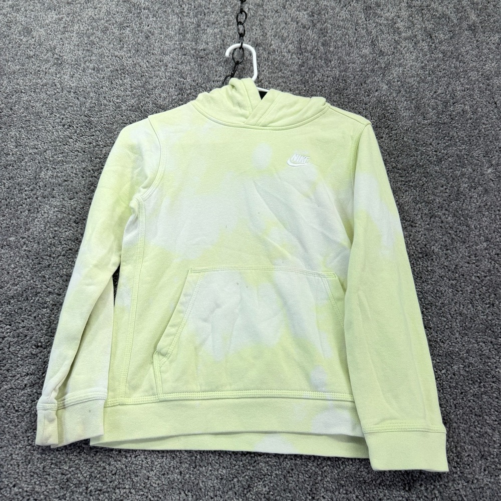 Nike Hoodie Girls Medium Yellow Tie Dye Pullover Fleece Sweatshirt Standard Fit